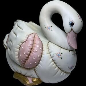 Vintage Lefton 1988 Patchwork Swan Geo Z Collectible Country Cottagecore